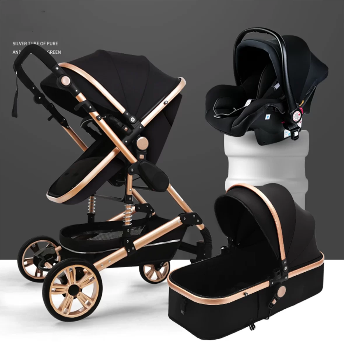 3-in-1 Foldable Baby Stroller High Landscape for Newborns, All-Season Use