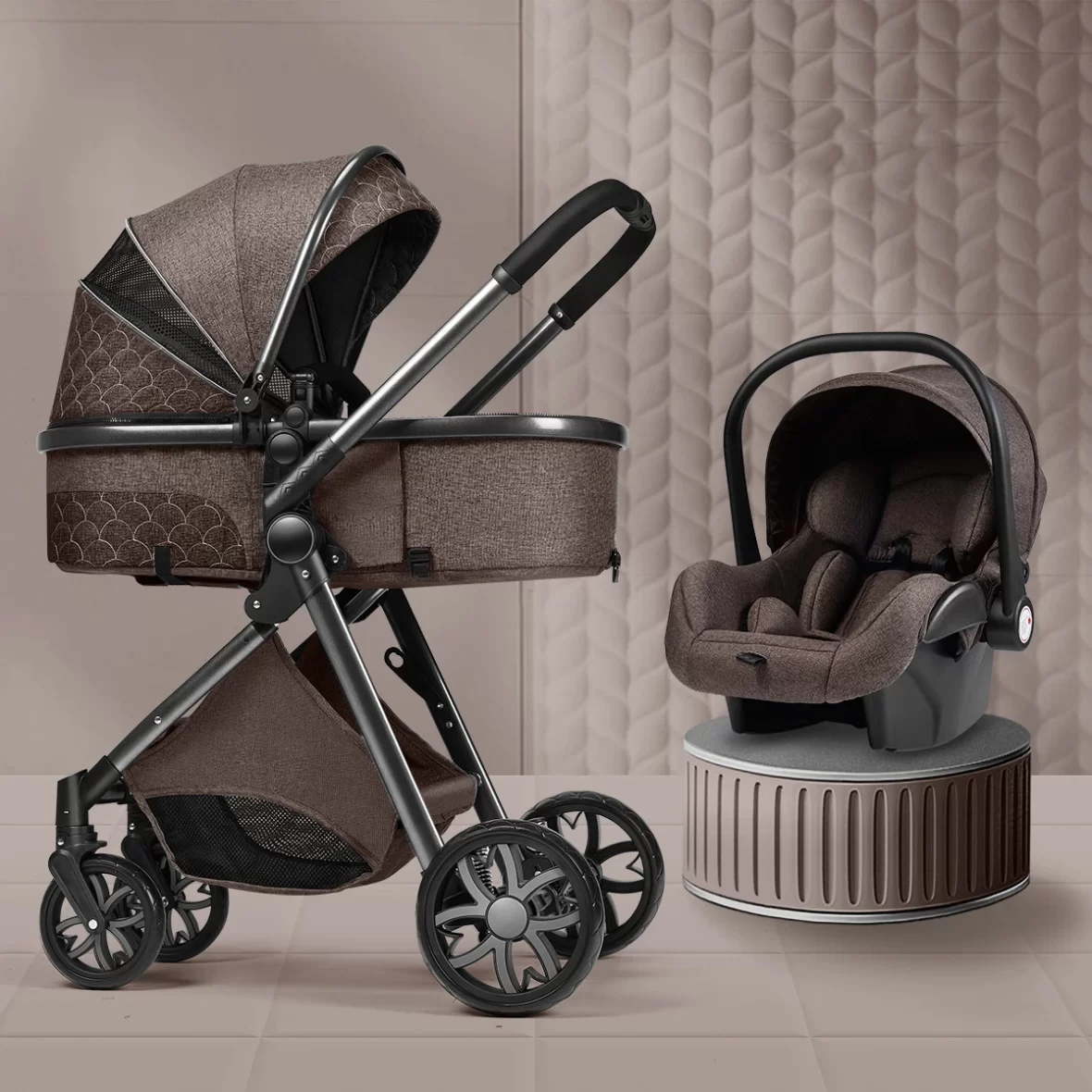 Luxury 3-in-1 Baby Stroller with Car Seat and Carrycot