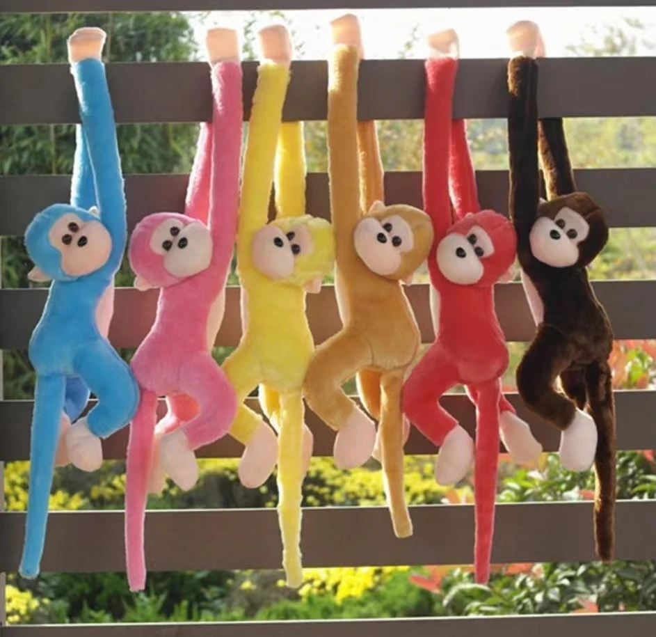 Colorful Plush Monkey Toy – Long-Armed Hanging Doll with Velcro Hands