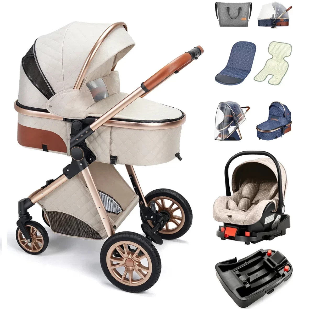 3-in-1 Baby Stroller with Car Seat & ISOFIX Base